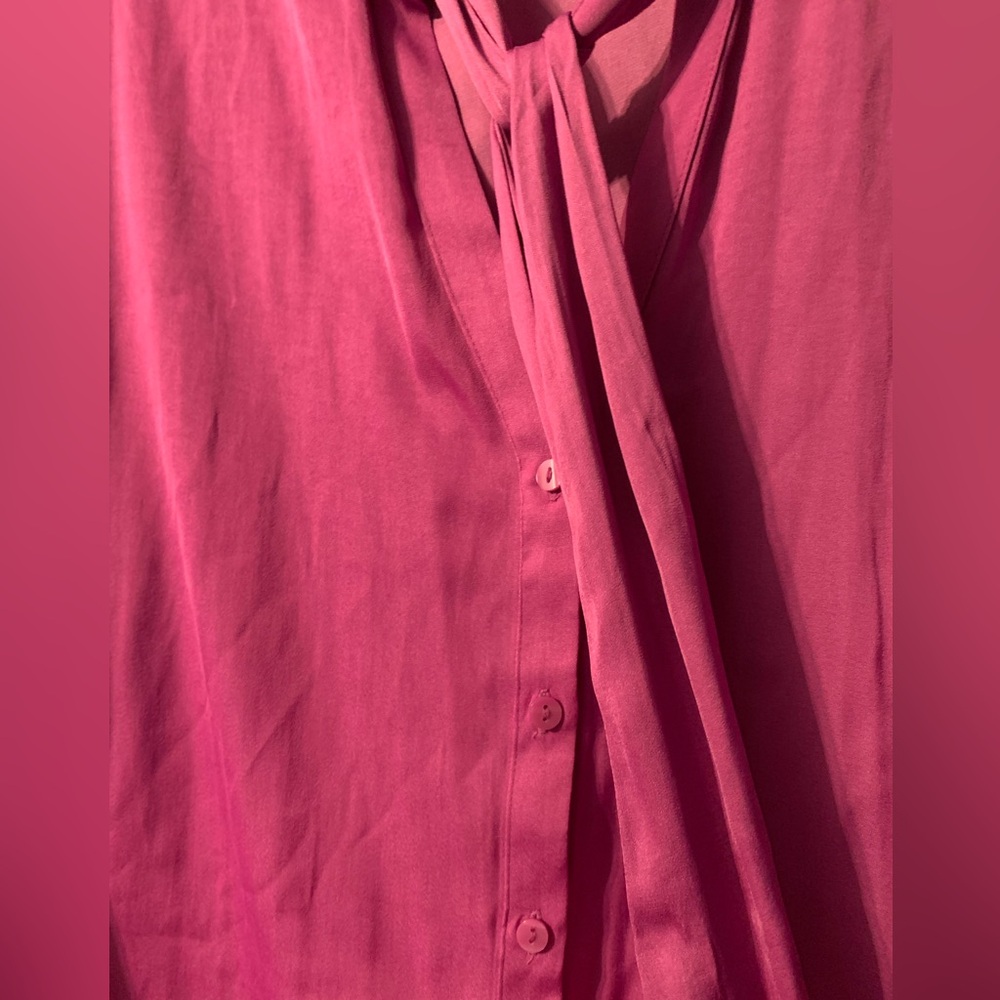 Women’s purple tie neck blouse satin button up business work blouse - Picture 4 of 6